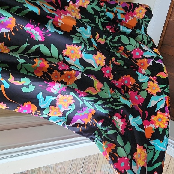 Tropical Floral Pink and Orange Sleeveless Sundress Midi Ruffled sz L - Picture 4 of 13